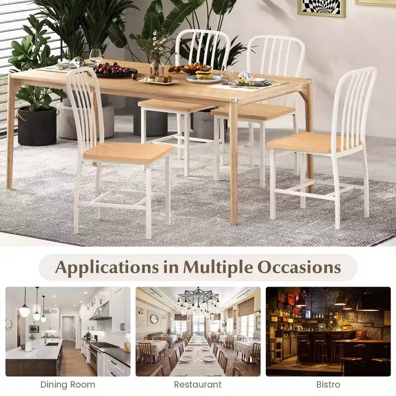 Costway Dining Chairs Set of 2 High Back Navy Chairs Metal Frame Footrests Kitchen Black/White