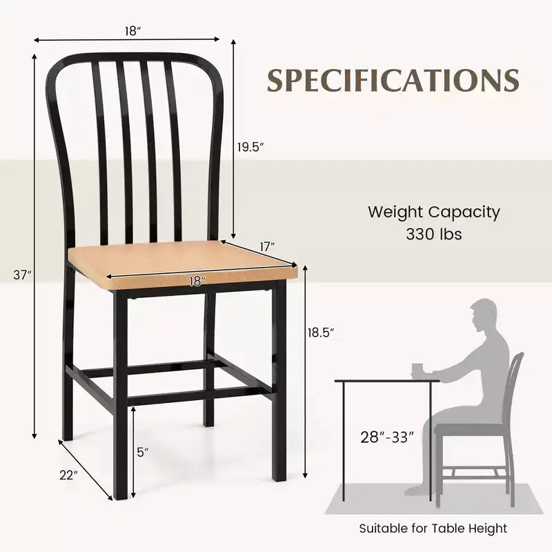 Costway Dining Chairs Set of 2 High Back Navy Chairs Metal Frame Footrests Kitchen Black/White