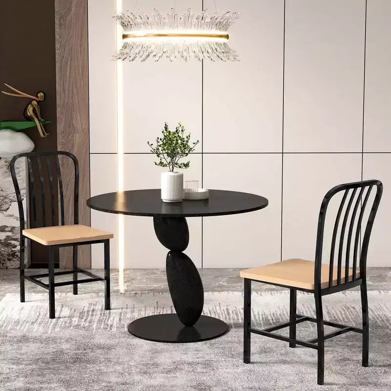 Costway Dining Chairs Set of 2 High Back Navy Chairs Metal Frame Footrests Kitchen Black/White