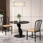 Costway Dining Chairs Set of 2 High Back Navy Chairs Metal Frame Footrests Kitchen Black/White