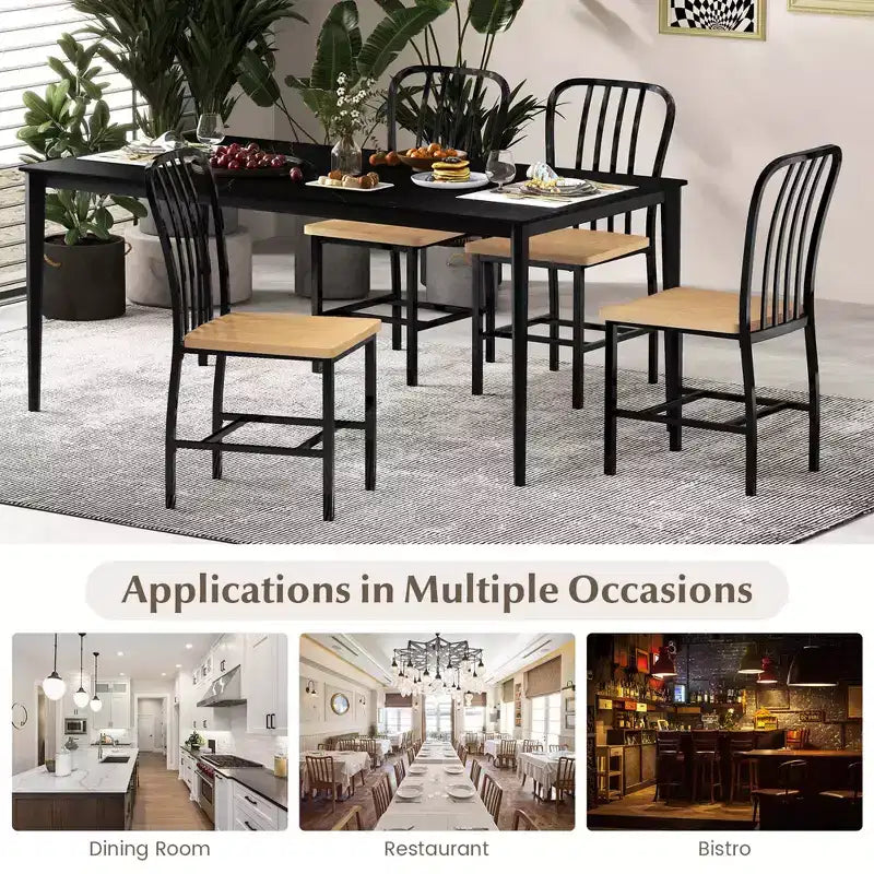 Costway Dining Chairs Set of 2 High Back Navy Chairs Metal Frame Footrests Kitchen Black/White