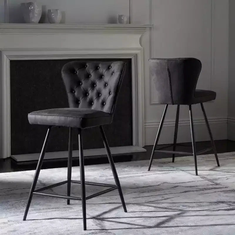 Ashby 26H Mid-Century Modern Leather Tufted Swivel Counter Stool (Set Of 2) - FOX1702 - Safavieh Couture
