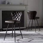 Ashby 26H Mid-Century Modern Leather Tufted Swivel Counter Stool (Set Of 2) - FOX1702 - Safavieh Couture