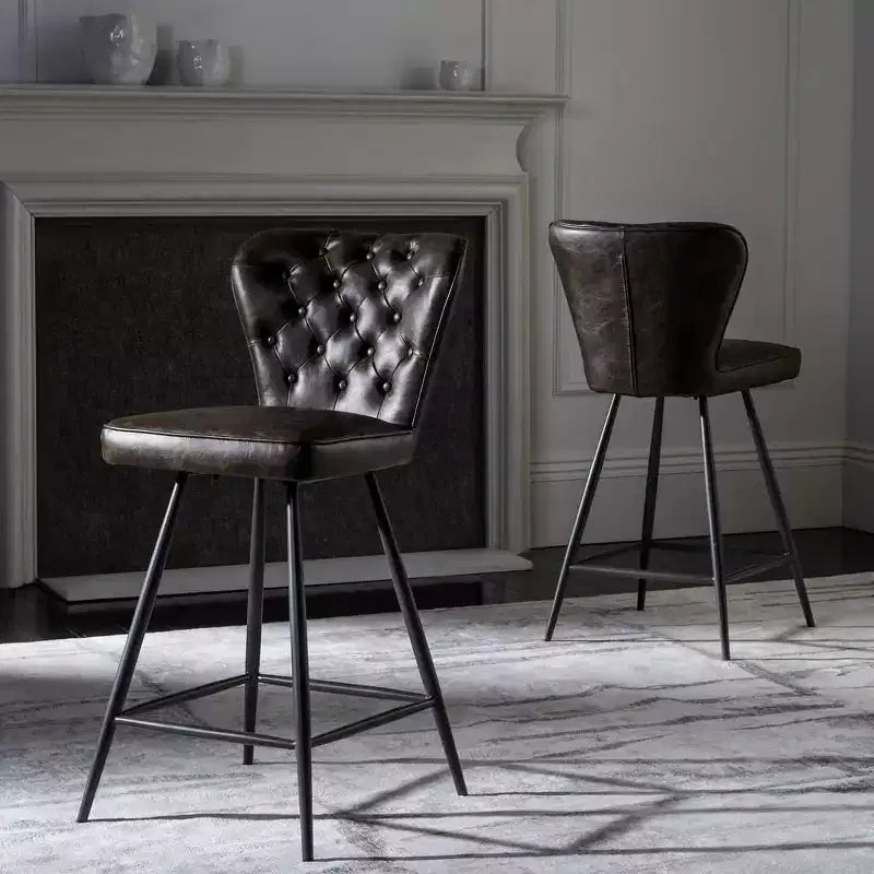 Ashby 26H Mid-Century Modern Leather Tufted Swivel Counter Stool (Set Of 2) - FOX1702 - Safavieh Couture