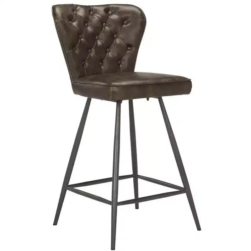 Ashby 26H Mid-Century Modern Leather Tufted Swivel Counter Stool (Set Of 2) - FOX1702 - Safavieh Couture