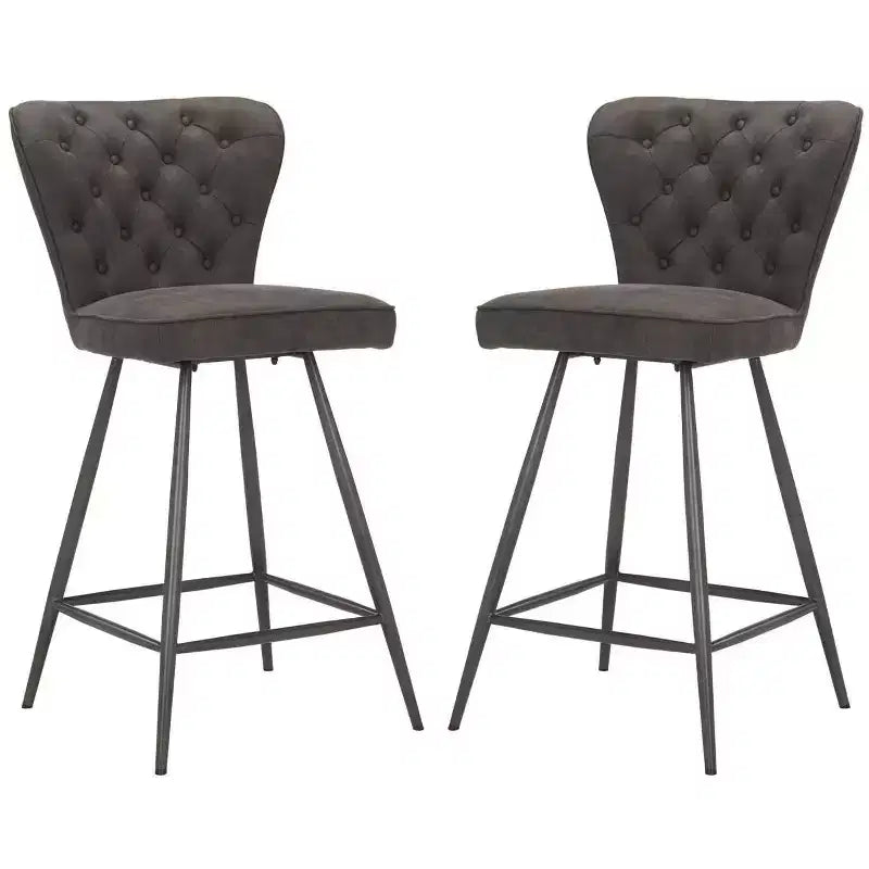Ashby 26H Mid-Century Modern Leather Tufted Swivel Counter Stool (Set Of 2) - FOX1702 - Safavieh Couture