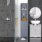 HOMCOM Bathroom Storage Cabinet, Free Standing Bath Storage Unit, Tall Linen Tower with 3-Tier Shelves and Drawer
