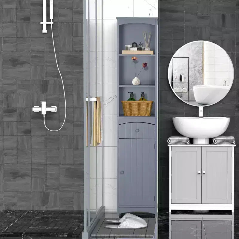 HOMCOM Bathroom Storage Cabinet, Free Standing Bath Storage Unit, Tall Linen Tower with 3-Tier Shelves and Drawer