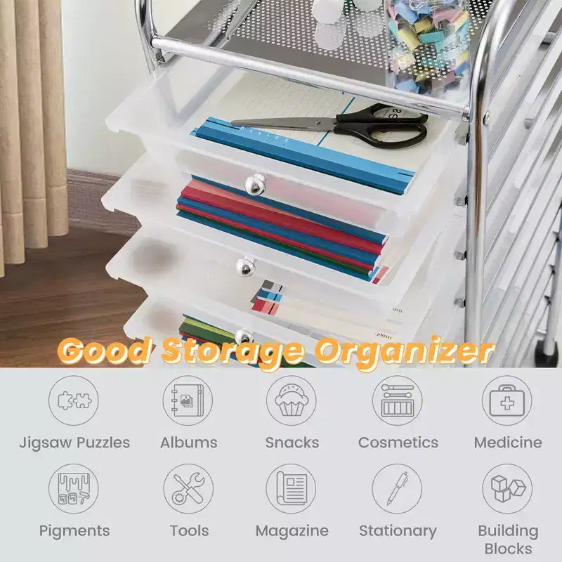 Costway 10 Drawer Rolling Storage Cart Scrapbook Paper Office School Organizer Gradient Black/Gradient Pink/Multicolor/Yellow/Colorful/Clear/Black/Hot Pink/Skin Pink/Purple