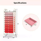 Costway 10 Drawer Rolling Storage Cart Scrapbook Paper Office School Organizer Gradient Black/Gradient Pink/Multicolor/Yellow/Colorful/Clear/Black/Hot Pink/Skin Pink/Purple