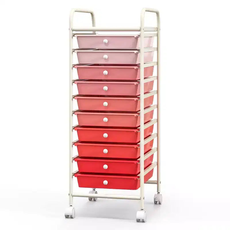 Costway 10 Drawer Rolling Storage Cart Scrapbook Paper Office School Organizer Gradient Black/Gradient Pink/Multicolor/Yellow/Colorful/Clear/Black/Hot Pink/Skin Pink/Purple