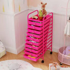 Costway 10 Drawer Rolling Storage Cart Scrapbook Paper Office School Organizer Gradient Black/Gradient Pink/Multicolor/Yellow/Colorful/Clear/Black/Hot Pink/Skin Pink/Purple