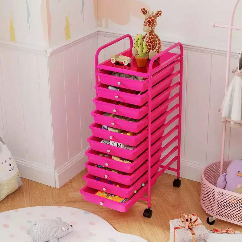Costway 10 Drawer Rolling Storage Cart Scrapbook Paper Office School Organizer Gradient Black/Gradient Pink/Multicolor/Yellow/Colorful/Clear/Black/Hot Pink/Skin Pink/Purple