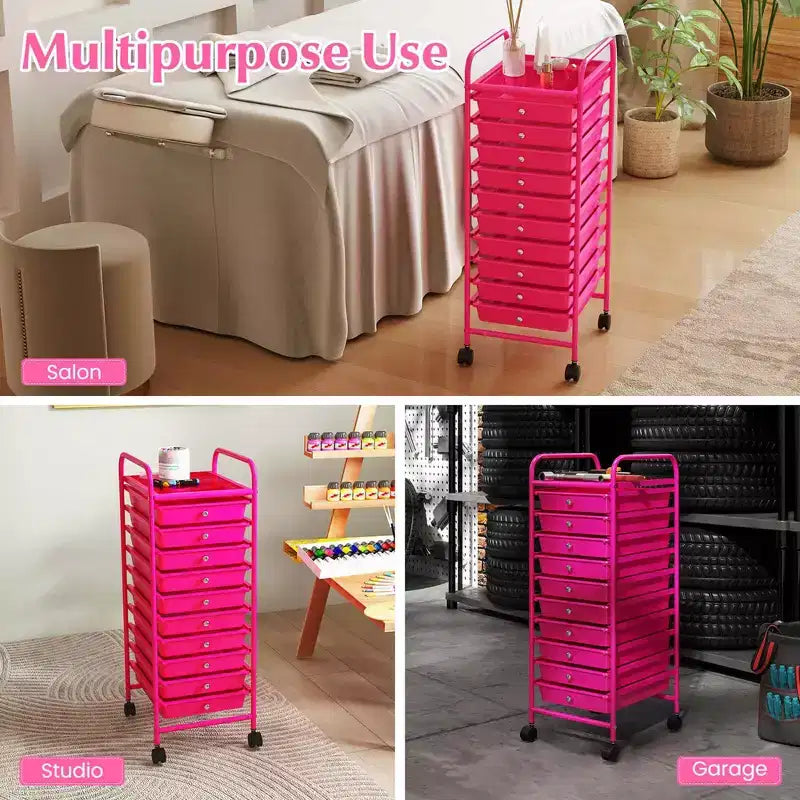 Costway 10 Drawer Rolling Storage Cart Scrapbook Paper Office School Organizer Gradient Black/Gradient Pink/Multicolor/Yellow/Colorful/Clear/Black/Hot Pink/Skin Pink/Purple