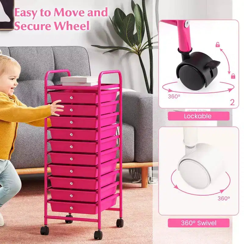 Costway 10 Drawer Rolling Storage Cart Scrapbook Paper Office School Organizer Gradient Black/Gradient Pink/Multicolor/Yellow/Colorful/Clear/Black/Hot Pink/Skin Pink/Purple