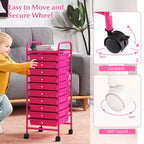 Costway 10 Drawer Rolling Storage Cart Scrapbook Paper Office School Organizer Gradient Black/Gradient Pink/Multicolor/Yellow/Colorful/Clear/Black/Hot Pink/Skin Pink/Purple