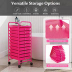 Costway 10 Drawer Rolling Storage Cart Scrapbook Paper Office School Organizer Gradient Black/Gradient Pink/Multicolor/Yellow/Colorful/Clear/Black/Hot Pink/Skin Pink/Purple