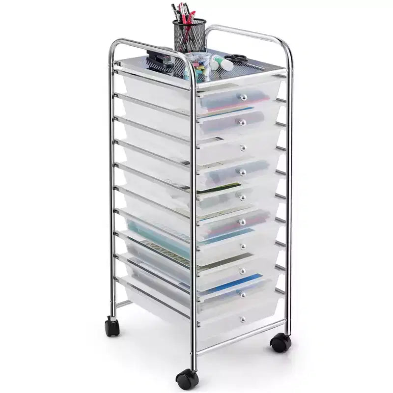 Costway 10 Drawer Rolling Storage Cart Scrapbook Paper Office School Organizer Gradient Black/Gradient Pink/Multicolor/Yellow/Colorful/Clear/Black/Hot Pink/Skin Pink/Purple