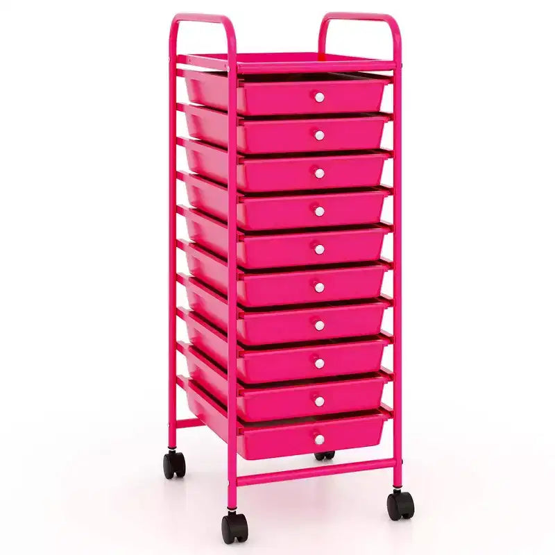 Costway 10 Drawer Rolling Storage Cart Scrapbook Paper Office School Organizer Gradient Black/Gradient Pink/Multicolor/Yellow/Colorful/Clear/Black/Hot Pink/Skin Pink/Purple