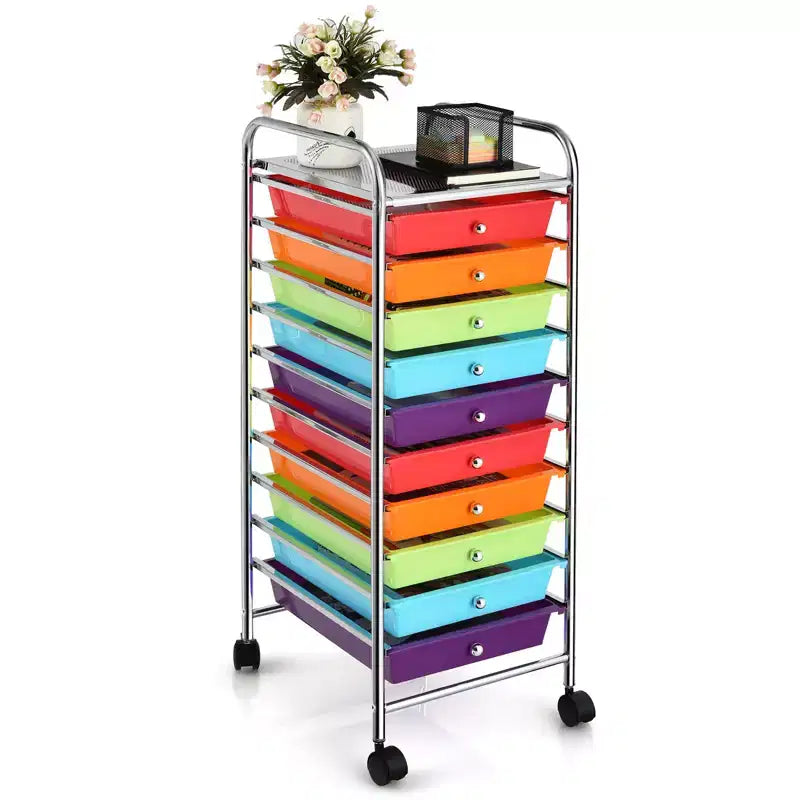 Costway 10 Drawer Rolling Storage Cart Scrapbook Paper Office School Organizer Gradient Black/Gradient Pink/Multicolor/Yellow/Colorful/Clear/Black/Hot Pink/Skin Pink/Purple