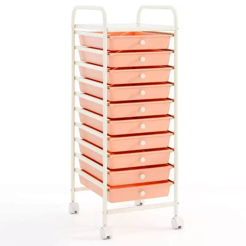 Costway 10 Drawer Rolling Storage Cart Scrapbook Paper Office School Organizer Gradient Black/Gradient Pink/Multicolor/Yellow/Colorful/Clear/Black/Hot Pink/Skin Pink/Purple