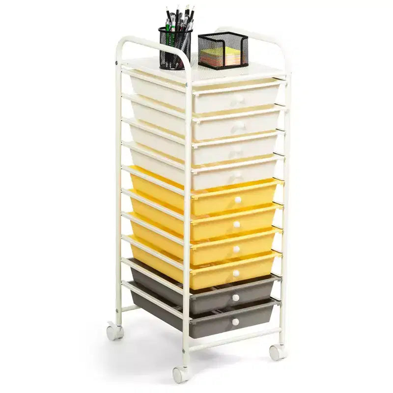 Costway 10 Drawer Rolling Storage Cart Scrapbook Paper Office School Organizer Gradient Black/Gradient Pink/Multicolor/Yellow/Colorful/Clear/Black/Hot Pink/Skin Pink/Purple