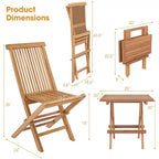 Costway 3PCS Patio Bistro Set Square Table Indonesia Teak Wood Folding Chair Slatted Tabletop Seat