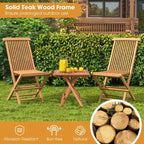 Costway 3PCS Patio Bistro Set Square Table Indonesia Teak Wood Folding Chair Slatted Tabletop Seat