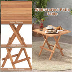 Costway 3PCS Patio Bistro Set Square Table Indonesia Teak Wood Folding Chair Slatted Tabletop Seat