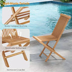 Costway 3PCS Patio Bistro Set Square Table Indonesia Teak Wood Folding Chair Slatted Tabletop Seat