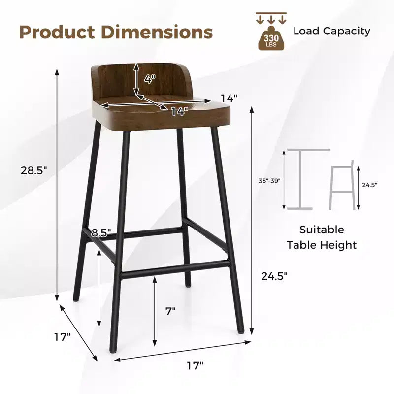 Costway 2PCS/4PCS 24.5'' Low-Back Bar Stool Industrial Counter Height Chair Stool