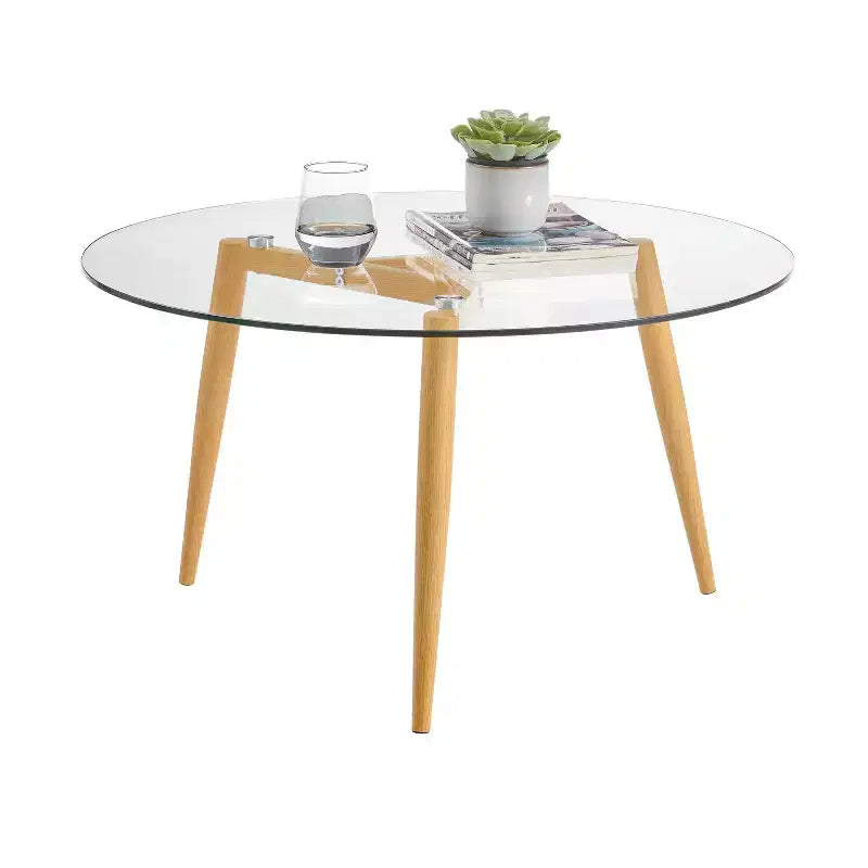 Van Beuren Round Mid-Century Modern Glass Top Coffee Table - Danya B.