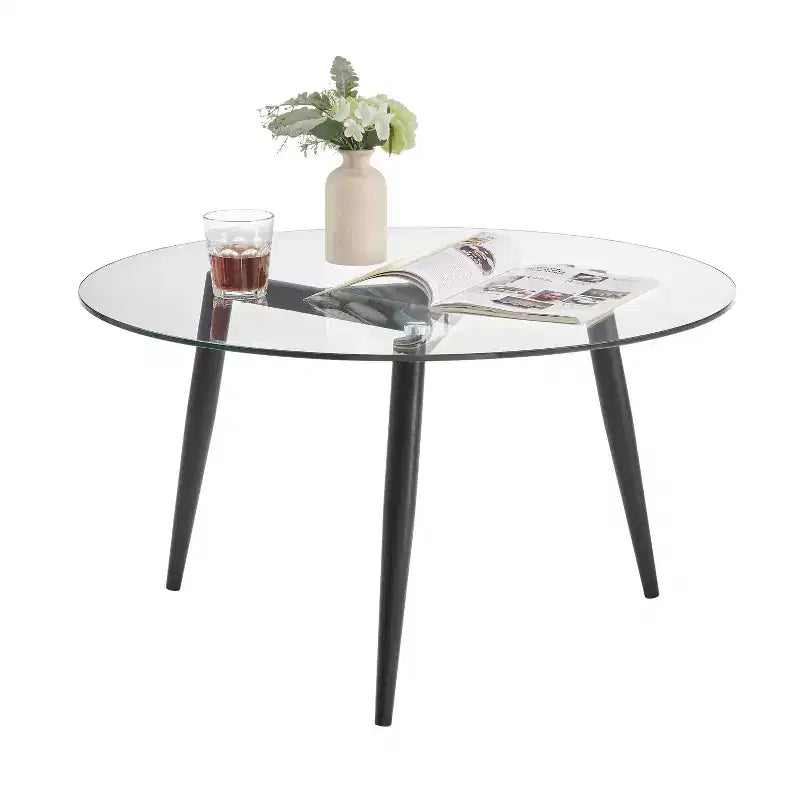 Van Beuren Round Mid-Century Modern Glass Top Coffee Table - Danya B.