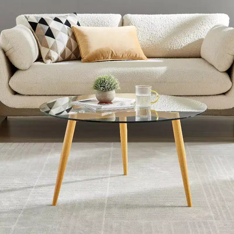 Van Beuren Round Mid-Century Modern Glass Top Coffee Table - Danya B.