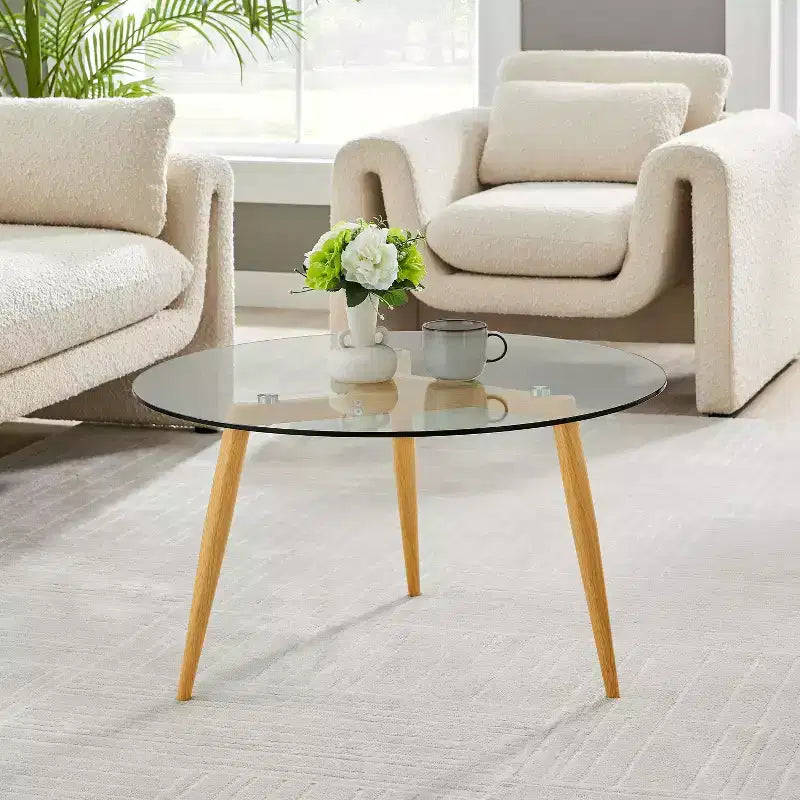 Van Beuren Round Mid-Century Modern Glass Top Coffee Table - Danya B.