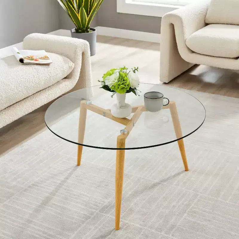 Van Beuren Round Mid-Century Modern Glass Top Coffee Table - Danya B.