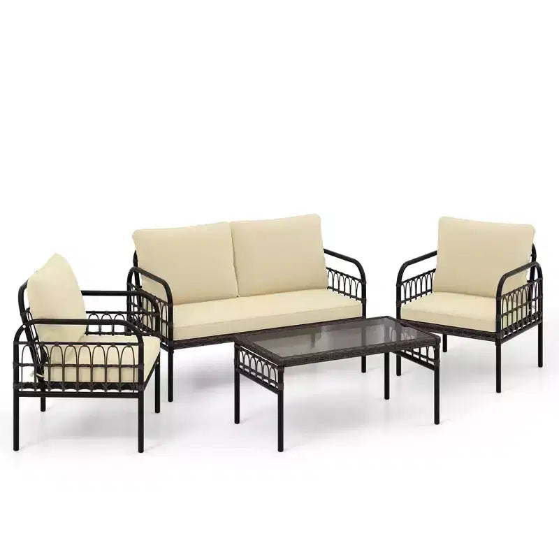 Costway 4 PCS Patio Furniture Set Outdoor Wicker Conversation Bistro Set with Soft Cushions