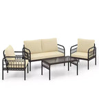Costway 4 PCS Patio Furniture Set Outdoor Wicker Conversation Bistro Set with Soft Cushions