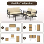 Costway 4 PCS Patio Furniture Set Outdoor Wicker Conversation Bistro Set with Soft Cushions