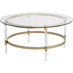 55 Downing Street Saarinen Modern Minimalist Gold Round Coffee Table 38 Wide Clear Glass Tabletop and Legs for Living Room Bedroom House