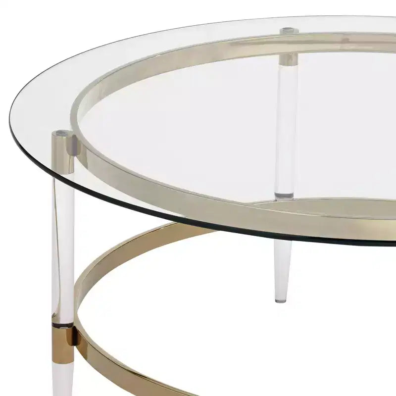 55 Downing Street Saarinen Modern Minimalist Gold Round Coffee Table 38 Wide Clear Glass Tabletop and Legs for Living Room Bedroom House