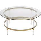 55 Downing Street Saarinen Modern Minimalist Gold Round Coffee Table 38 Wide Clear Glass Tabletop and Legs for Living Room Bedroom House