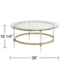 55 Downing Street Saarinen Modern Minimalist Gold Round Coffee Table 38 Wide Clear Glass Tabletop and Legs for Living Room Bedroom House