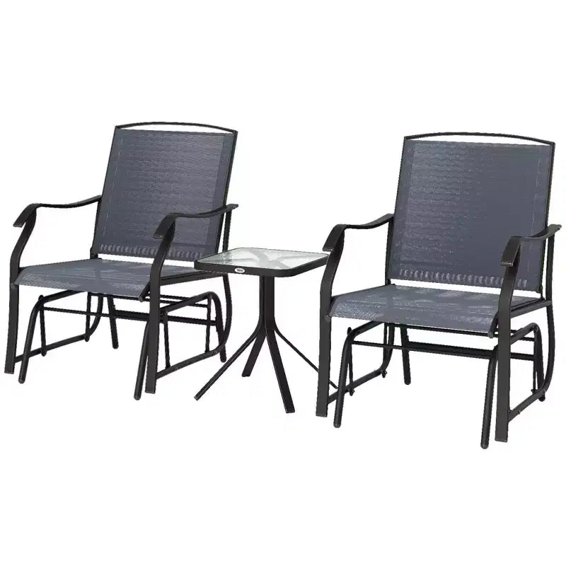 Outsunny 3 Pcs Outdoor Gliders Set Bistro Set with Glass Top Table for Patio, Garden, Backyard, Lawn