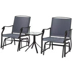Outsunny 3 Pcs Outdoor Gliders Set Bistro Set with Glass Top Table for Patio, Garden, Backyard, Lawn