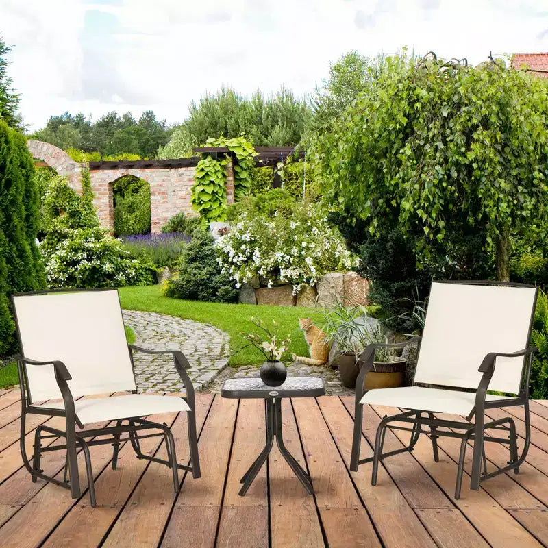 Outsunny 3 Pcs Outdoor Gliders Set Bistro Set with Glass Top Table for Patio, Garden, Backyard, Lawn
