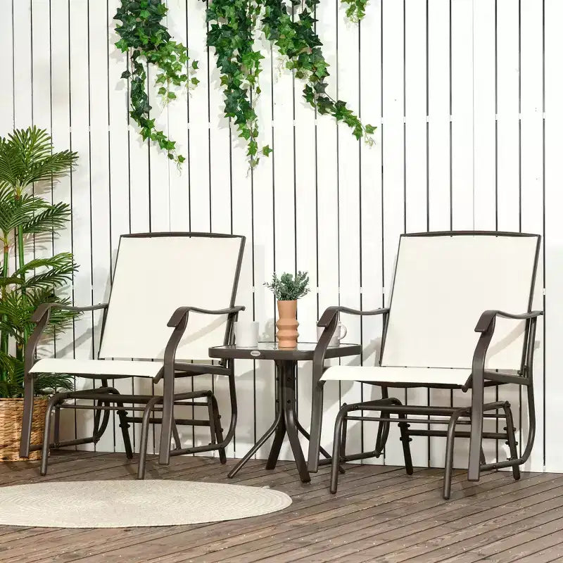 Outsunny 3 Pcs Outdoor Gliders Set Bistro Set with Glass Top Table for Patio, Garden, Backyard, Lawn