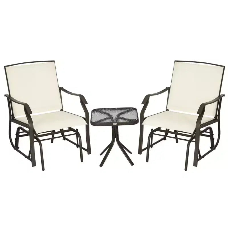 Outsunny 3 Pcs Outdoor Gliders Set Bistro Set with Glass Top Table for Patio, Garden, Backyard, Lawn