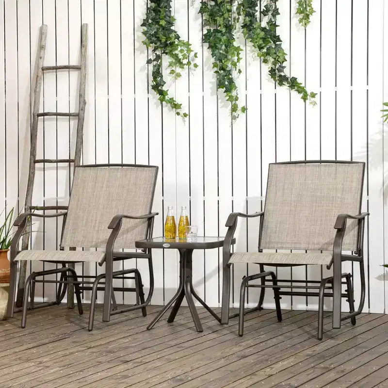 Outsunny 3 Pcs Outdoor Gliders Set Bistro Set with Glass Top Table for Patio, Garden, Backyard, Lawn
