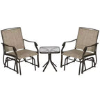 Outsunny 3 Pcs Outdoor Gliders Set Bistro Set with Glass Top Table for Patio, Garden, Backyard, Lawn